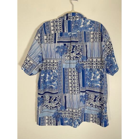 J. Mclaughlin Palm Park Silk Blend Woven Hawaiian Shirt Mens SZ XL Patchwork - Picture 2 of 9